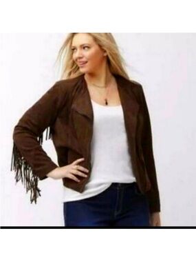 Lane Bryant Chocolate Brown Fringe Moto Jacket Size 22/24 Western Boho Suede